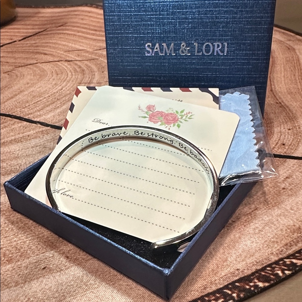 Sam & Lori Silver Metal Be Brave, Be Strong, Be Badass Bracelet with Box